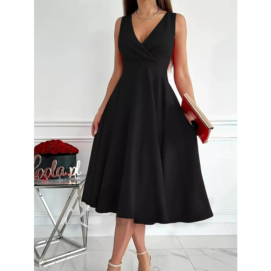 Sleeveless A-Line Midi Dress Black / S Apparel and Accessories