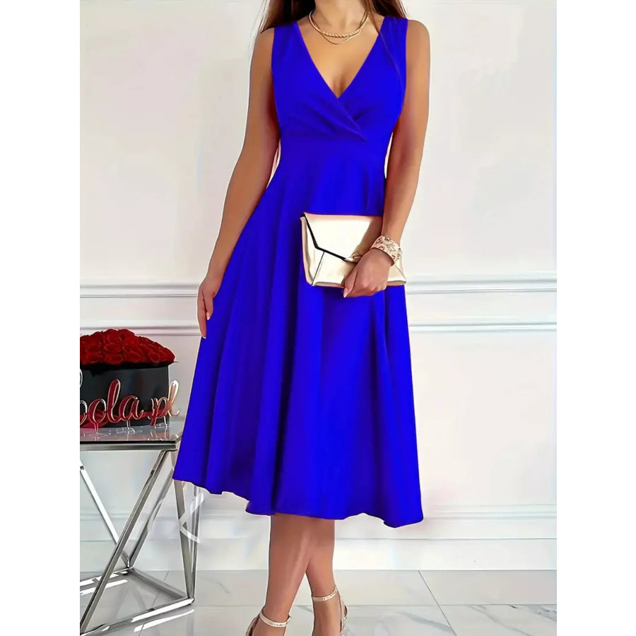 Sleeveless A-Line Midi Dress Blue / S Apparel and Accessories
