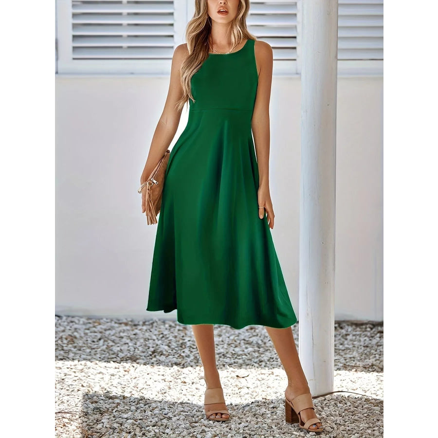 Sleeveless A-Line Midi Dress Dark Green / S Apparel and Accessories