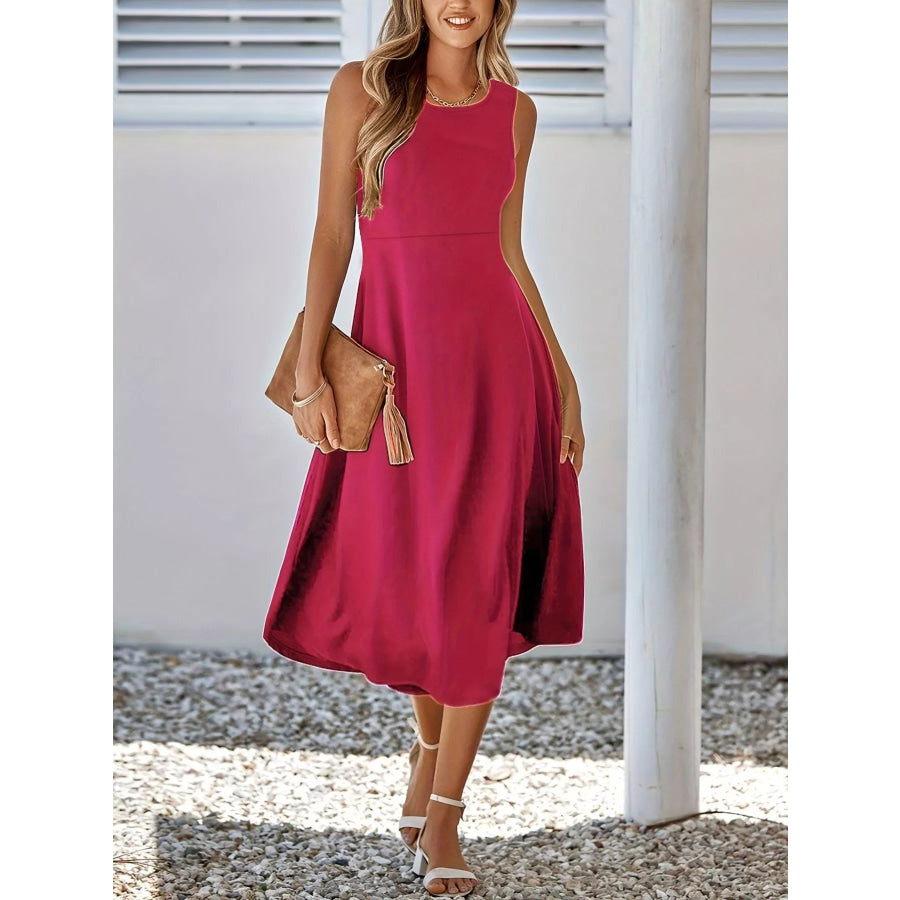 Sleeveless A-Line Midi Dress Deep Red / S Apparel and Accessories