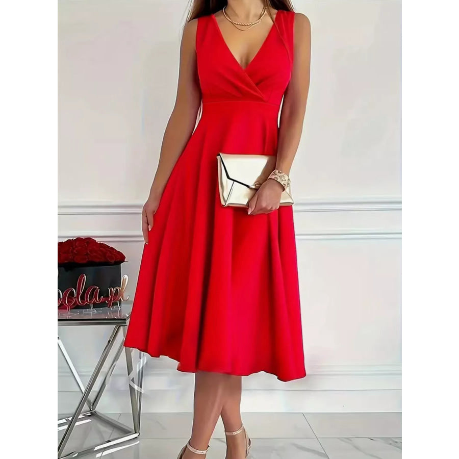 Sleeveless A-Line Midi Dress Red / S Apparel and Accessories