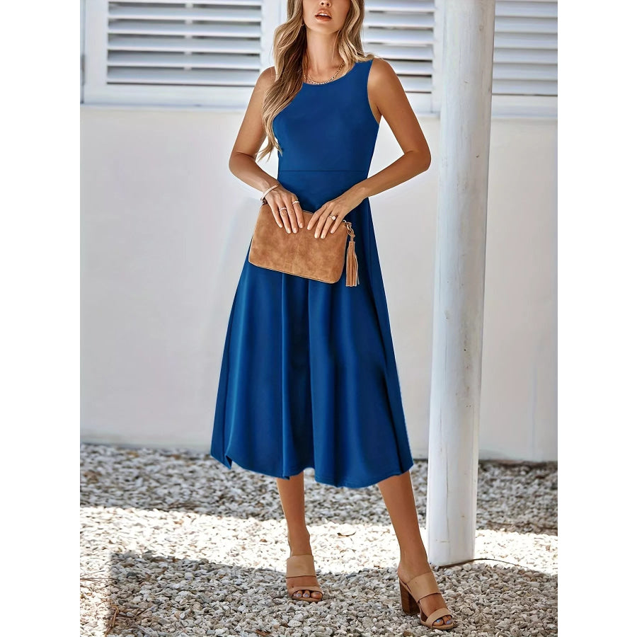 Sleeveless A-Line Midi Dress Royal Blue / S Apparel and Accessories