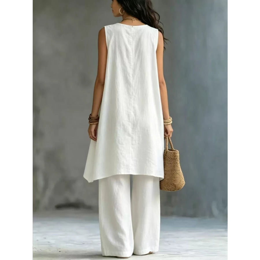 Sleeveless Asymmetrical Top and Wide-Leg Pants Set Apparel and Accessories