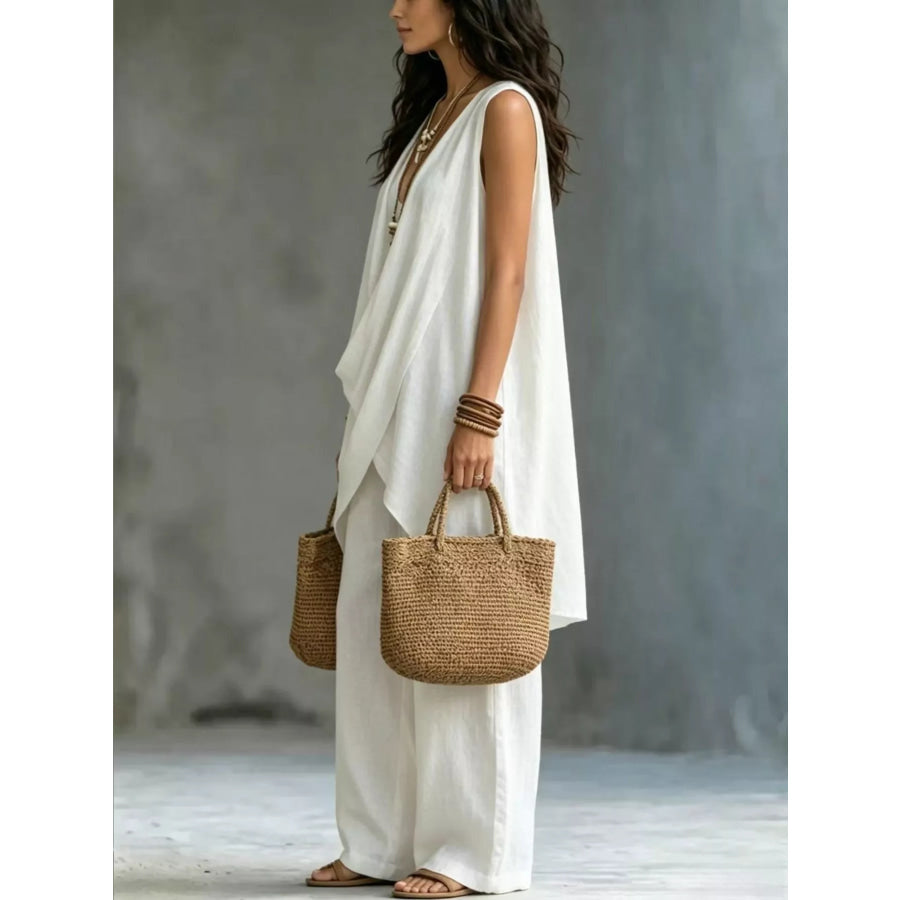 Sleeveless Asymmetrical Top and Wide-Leg Pants Set Apparel and Accessories