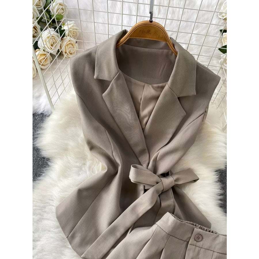 Sleeveless Blazer and Wide-Leg Pants Set Apparel and Accessories
