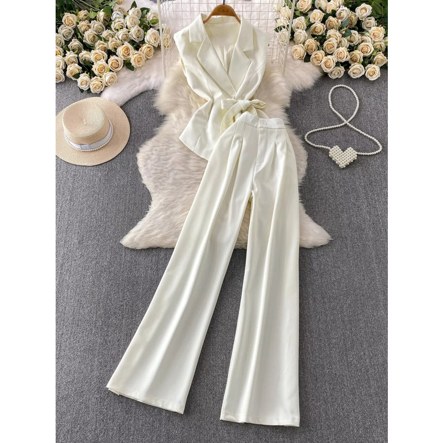 Sleeveless Blazer and Wide-Leg Pants Set White / One Size Apparel and Accessories