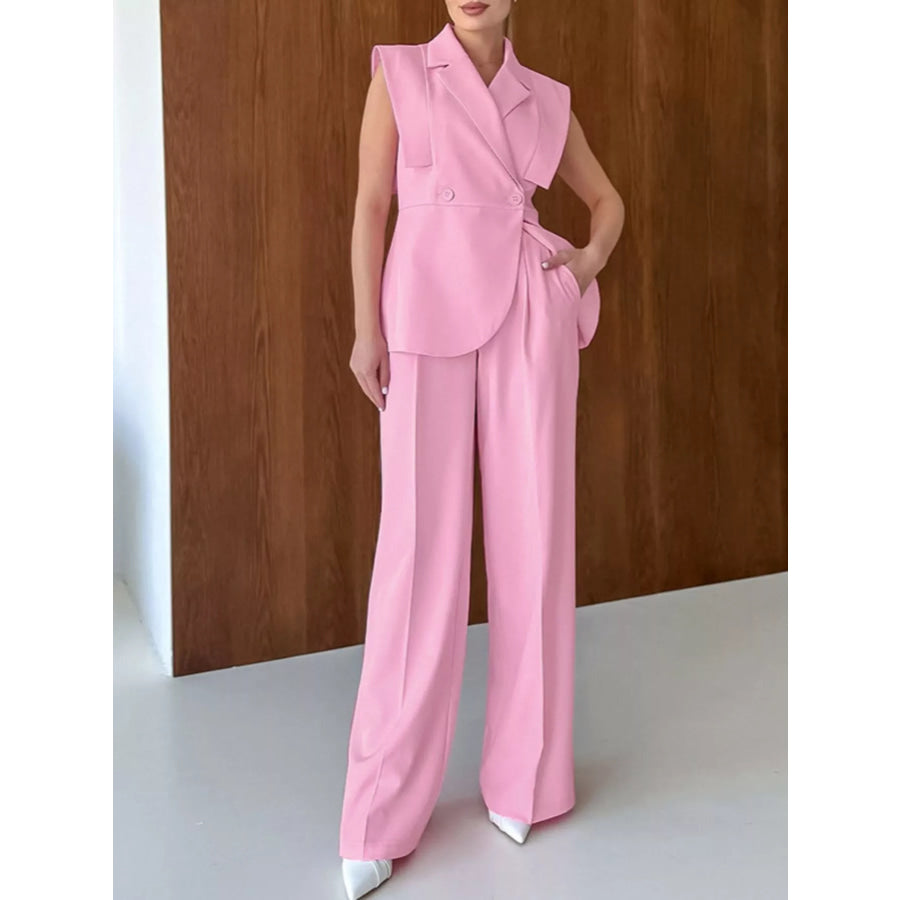 Sleeveless Blazer and Wide-Leg Pants Two-Piece Set Apparel and Accessories