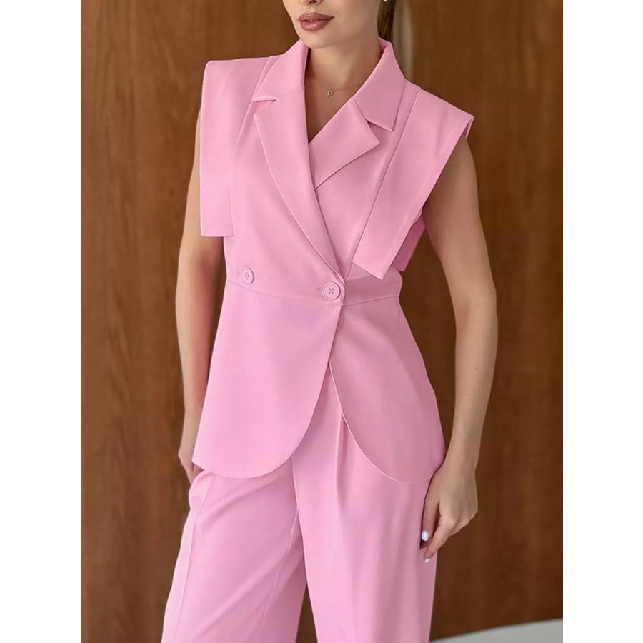 Sleeveless Blazer and Wide-Leg Pants Two-Piece Set Apparel and Accessories