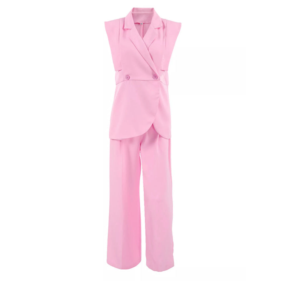Sleeveless Blazer and Wide-Leg Pants Two-Piece Set Apparel and Accessories