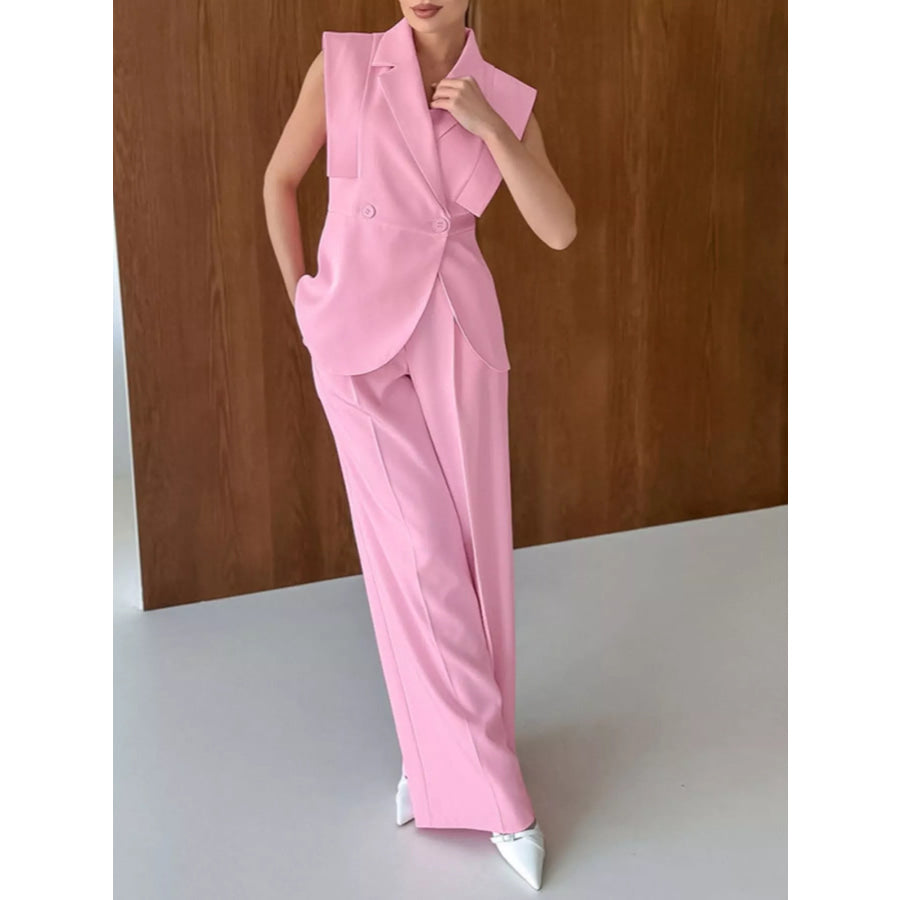 Sleeveless Blazer and Wide-Leg Pants Two-Piece Set Apparel and Accessories
