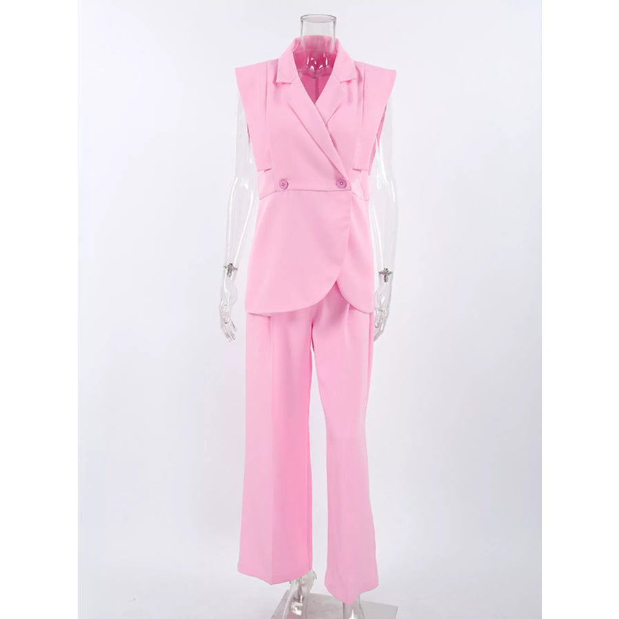 Sleeveless Blazer and Wide-Leg Pants Two-Piece Set Apparel and Accessories