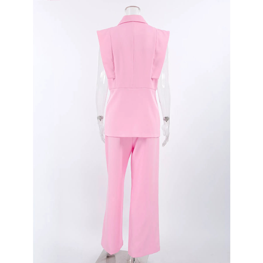 Sleeveless Blazer and Wide-Leg Pants Two-Piece Set Apparel and Accessories