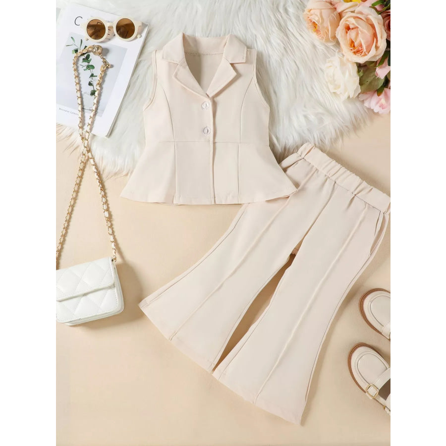 Sleeveless Blazer & Flare Pants Set Beige / 2-3 Apparel and Accessories