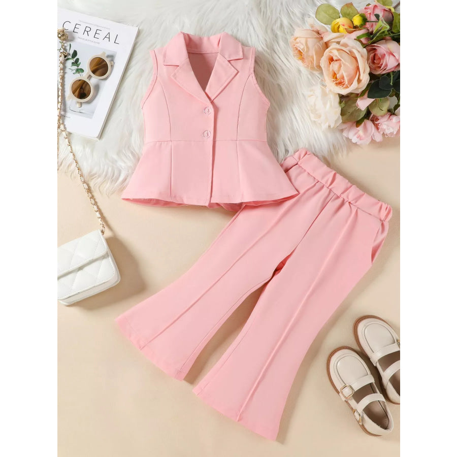 Sleeveless Blazer & Flare Pants Set Pink / 2-3 Apparel and Accessories