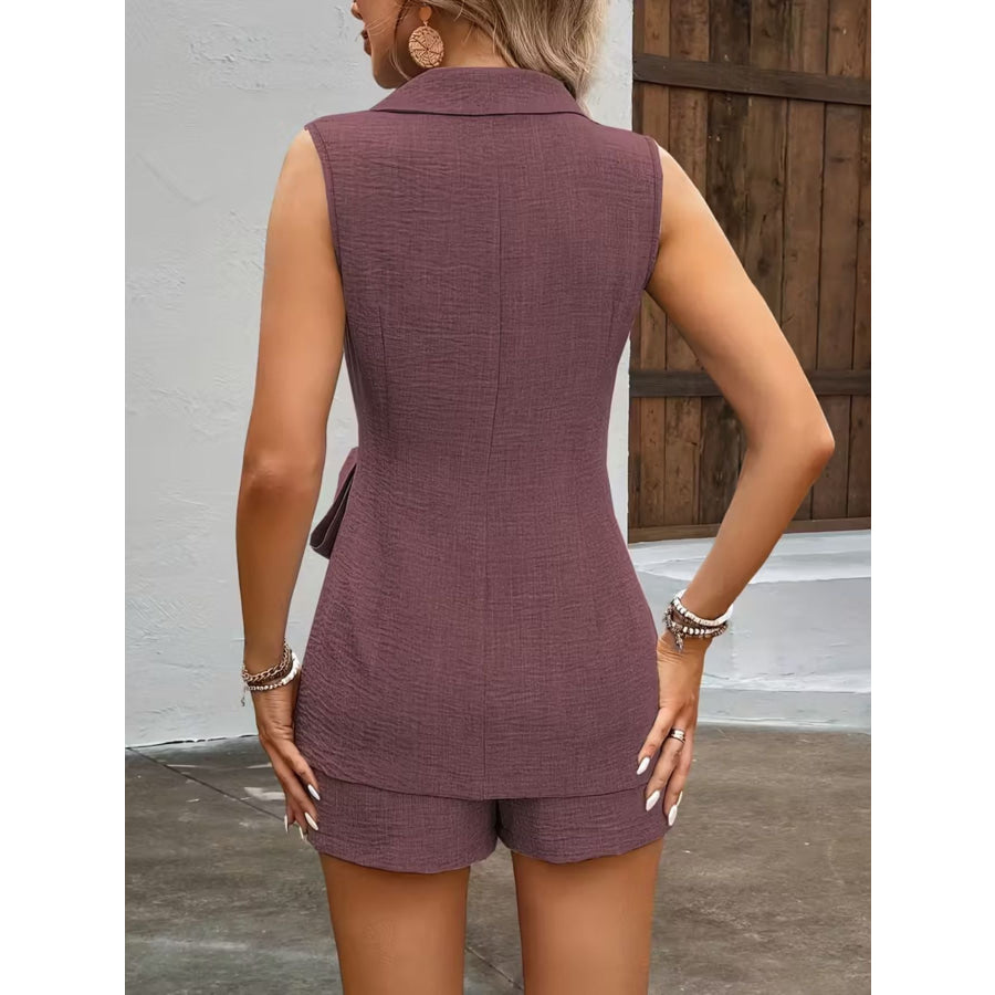 Sleeveless Blazer & Shorts Set with Tie Waist Apparel and Accessories