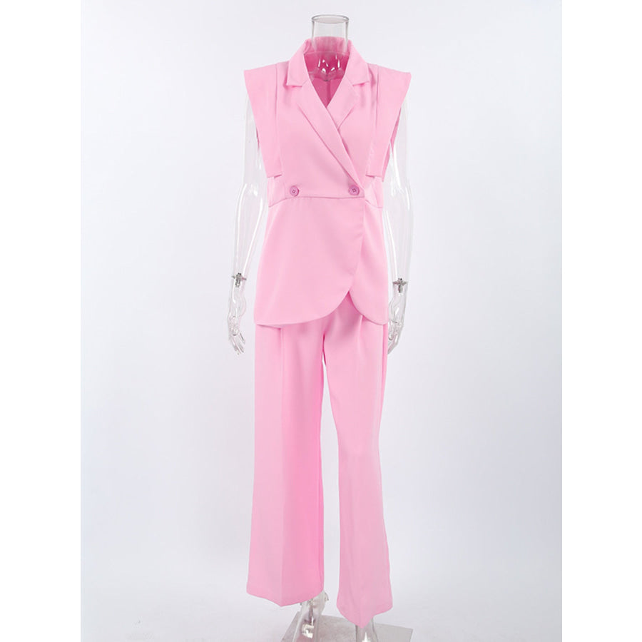Sleeveless Blazer & Wide Leg Pants Set Apparel and Accessories