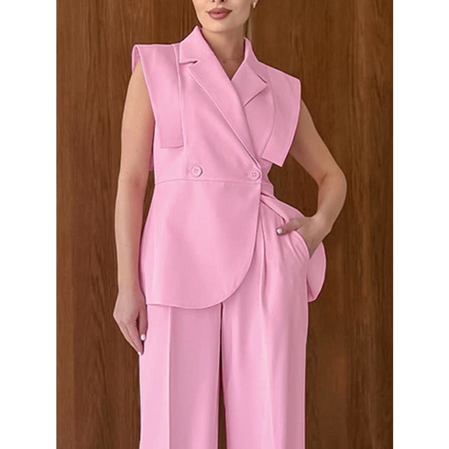 Sleeveless Blazer & Wide Leg Pants Set Apparel and Accessories