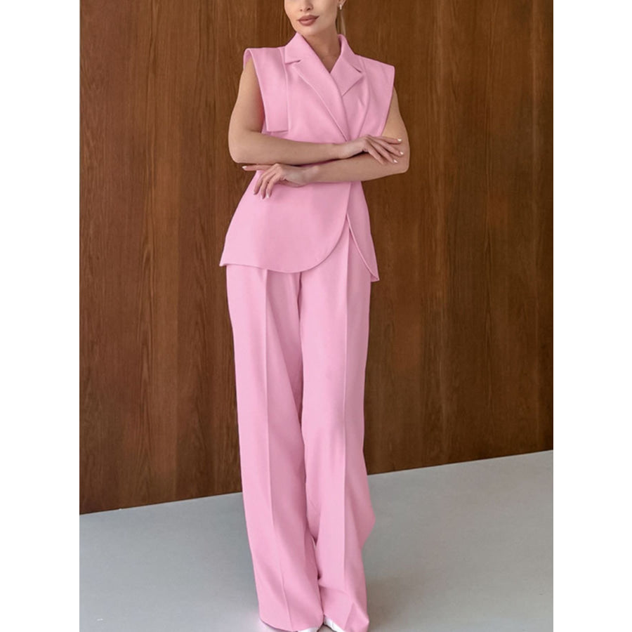 Sleeveless Blazer & Wide Leg Pants Set Apparel and Accessories