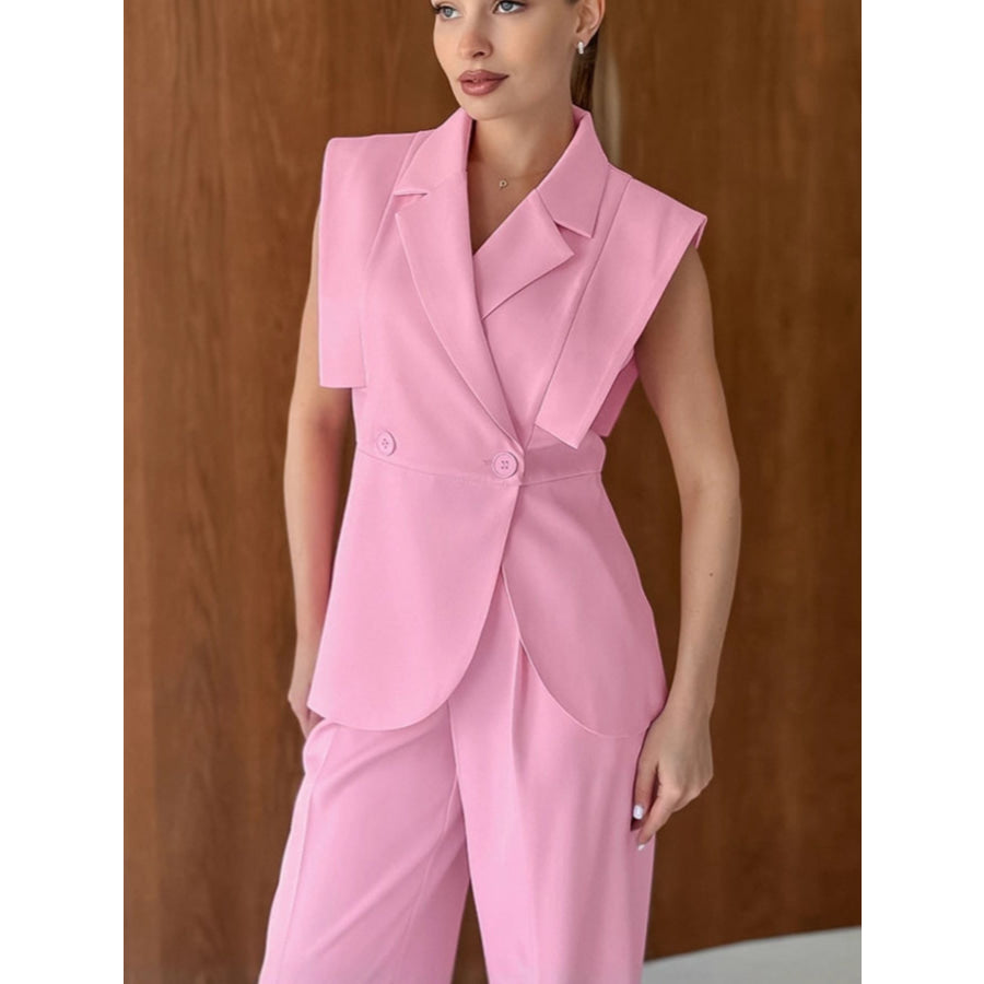 Sleeveless Blazer & Wide Leg Pants Set Apparel and Accessories