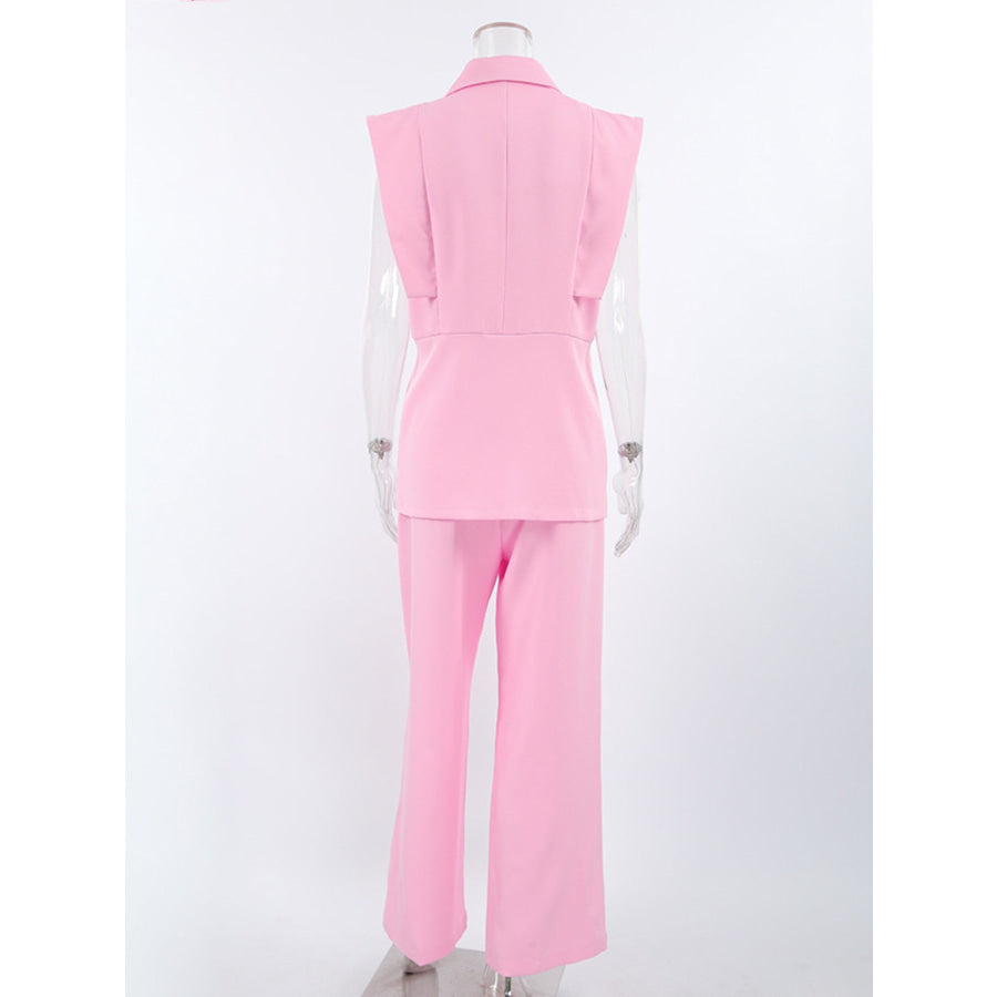 Sleeveless Blazer & Wide Leg Pants Set Apparel and Accessories