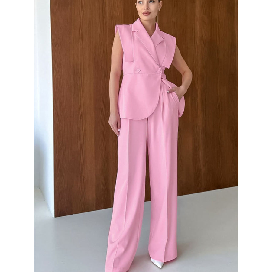 Sleeveless Blazer & Wide Leg Pants Set Apparel and Accessories