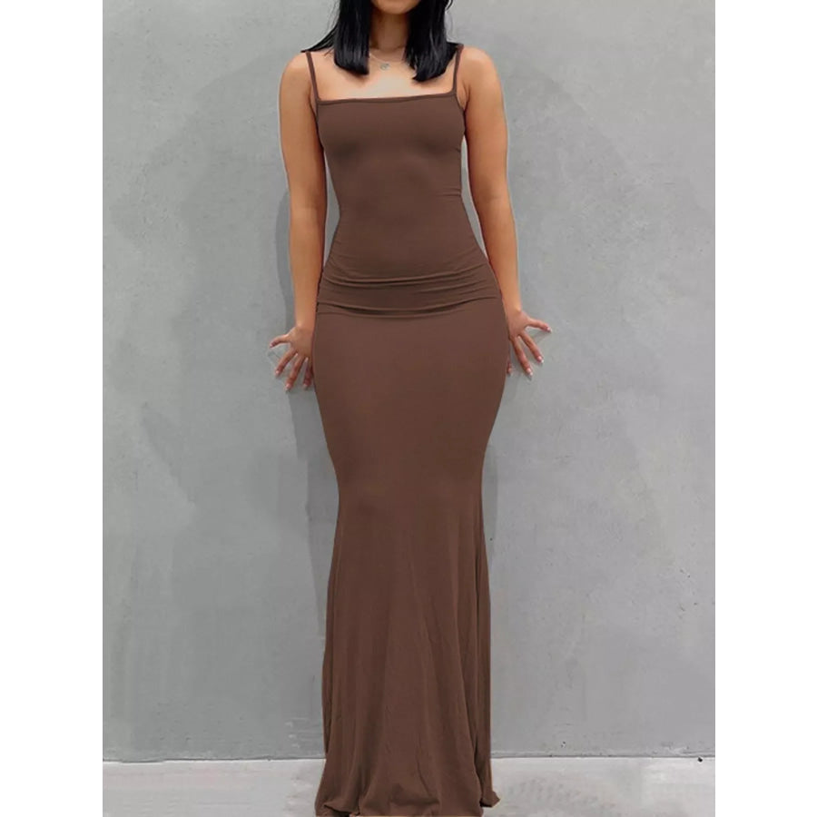Sleeveless Bodycon Maxi Dress Brown / XS Apparel and Accessories