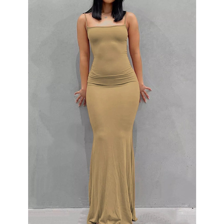 Sleeveless Bodycon Maxi Dress Khaki / XS Apparel and Accessories