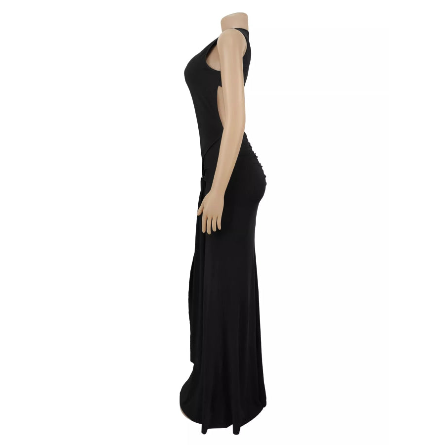Sleeveless Bodycon Maxi Dress with Gold Buckle Detail Apparel and Accessories
