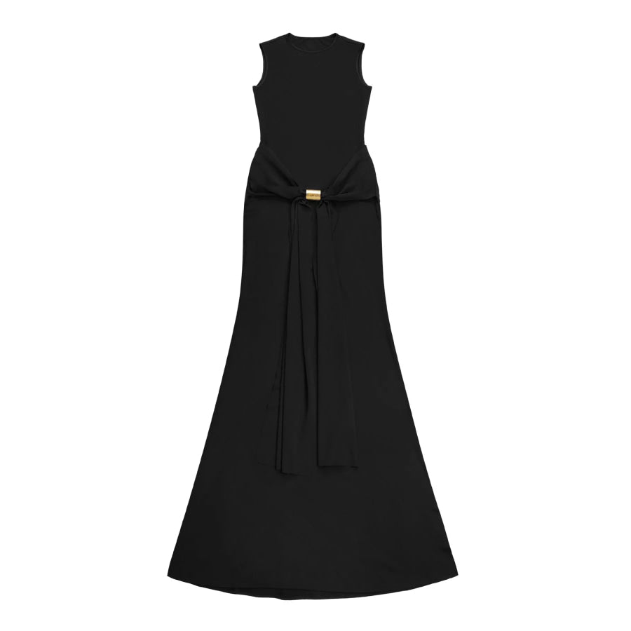 Sleeveless Bodycon Maxi Dress with Gold Buckle Detail Apparel and Accessories
