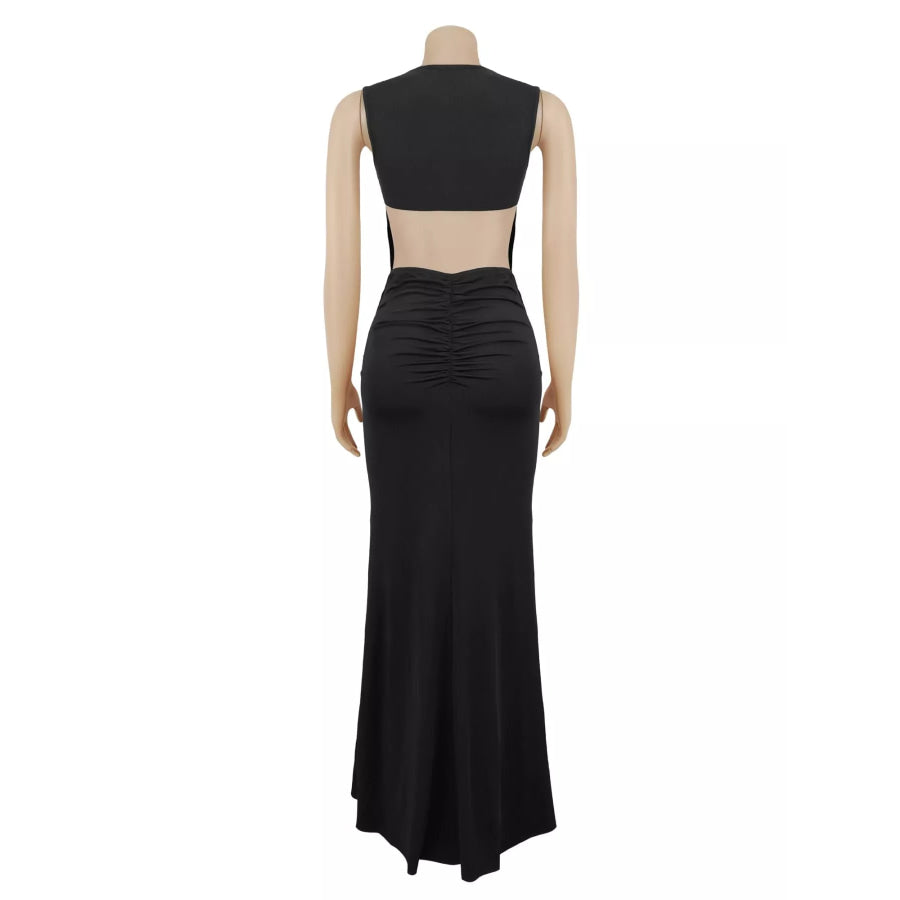 Sleeveless Bodycon Maxi Dress with Gold Buckle Detail Apparel and Accessories