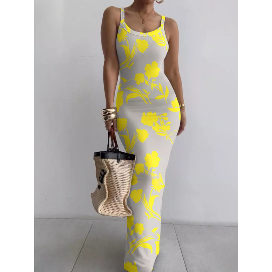 Sleeveless Bodycon Maxi Dress Yellow Flowers / S Apparel and Accessories