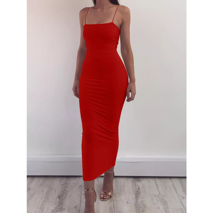 Sleeveless Bodycon Midi Dress Red / S Apparel and Accessories