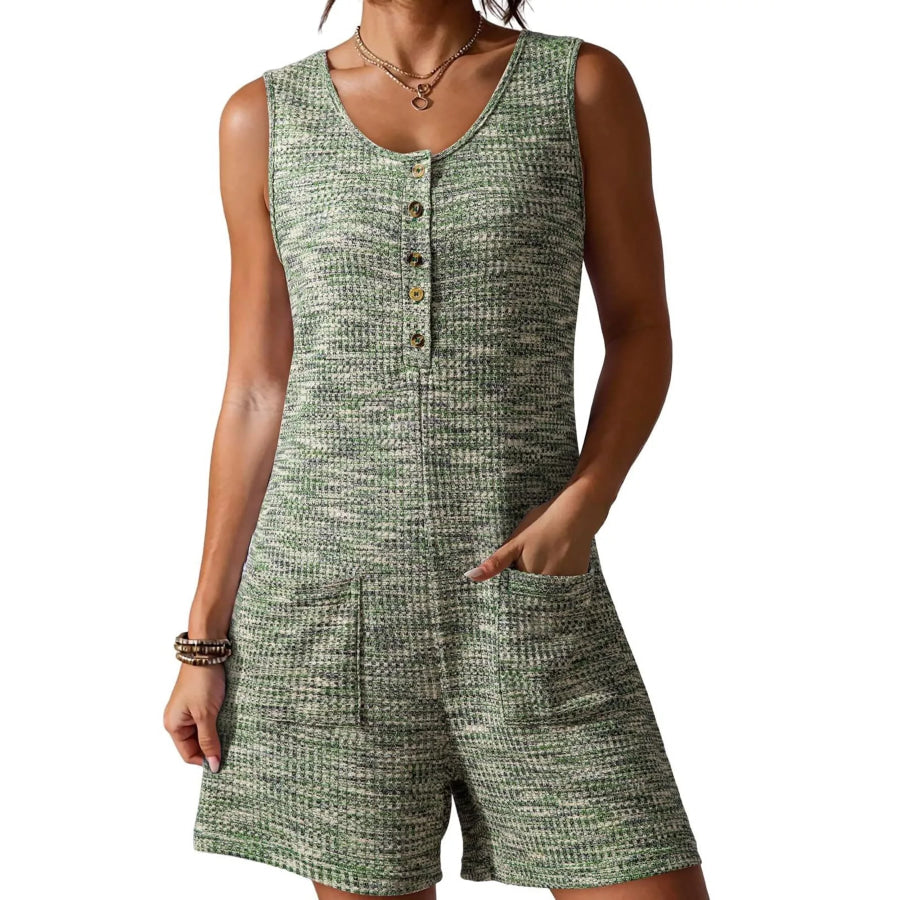 Sleeveless Button Detail Romper Army Green / S Apparel and Accessories