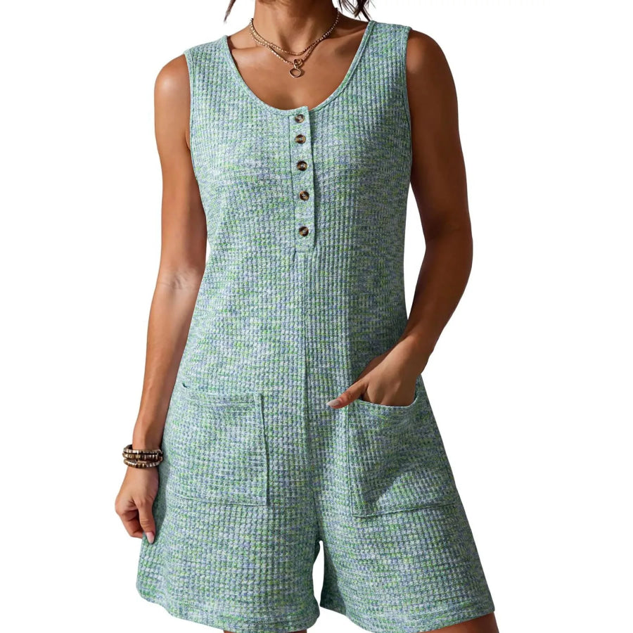 Sleeveless Button Detail Romper Green / S Apparel and Accessories