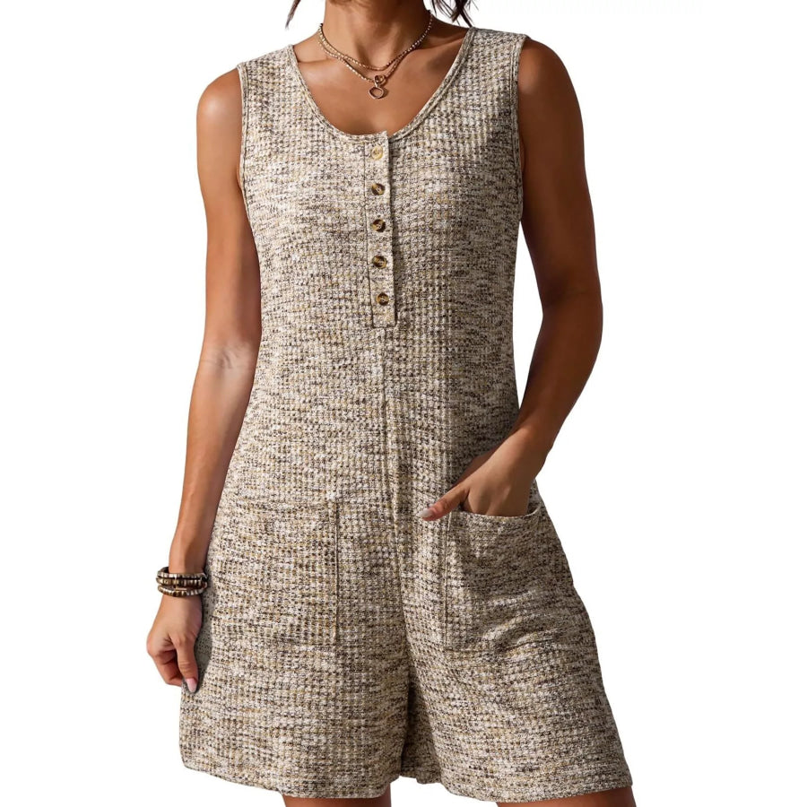 Sleeveless Button Detail Romper Khaki / S Apparel and Accessories