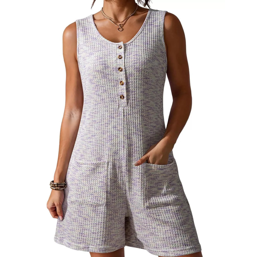 Sleeveless Button Detail Romper Lavender / S Apparel and Accessories