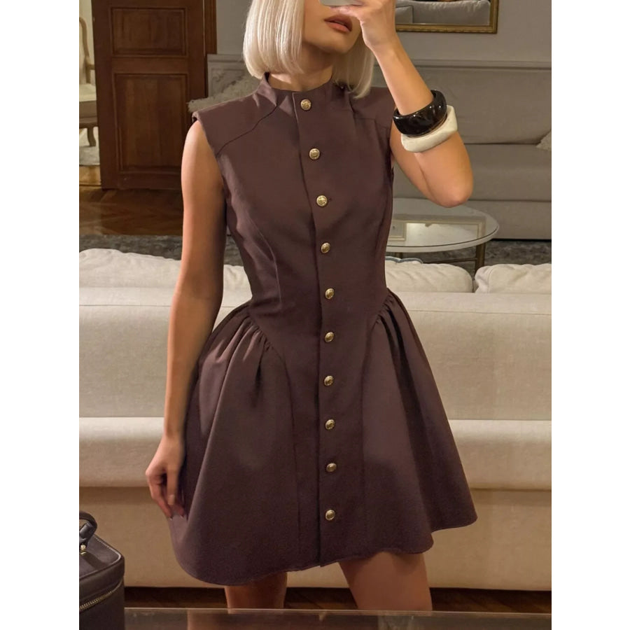 Sleeveless Button-Down A-Line Mini Dress Apparel and Accessories