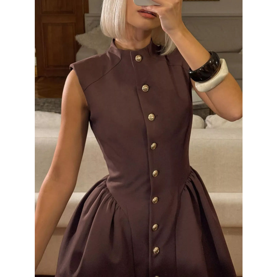 Sleeveless Button-Down A-Line Mini Dress Apparel and Accessories