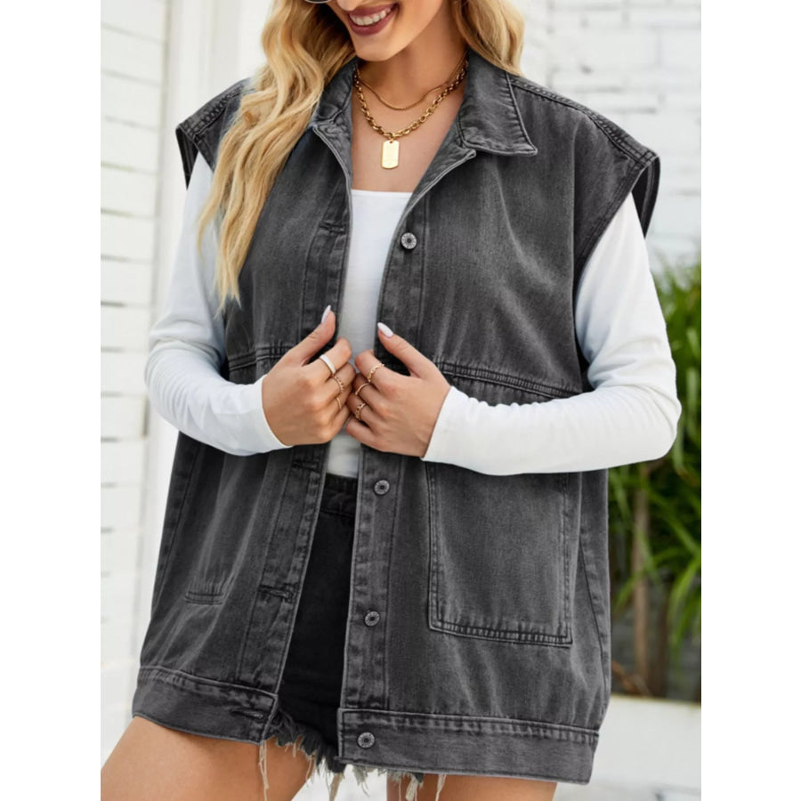 Sleeveless Button-Down Denim Jacket Apparel and Accessories