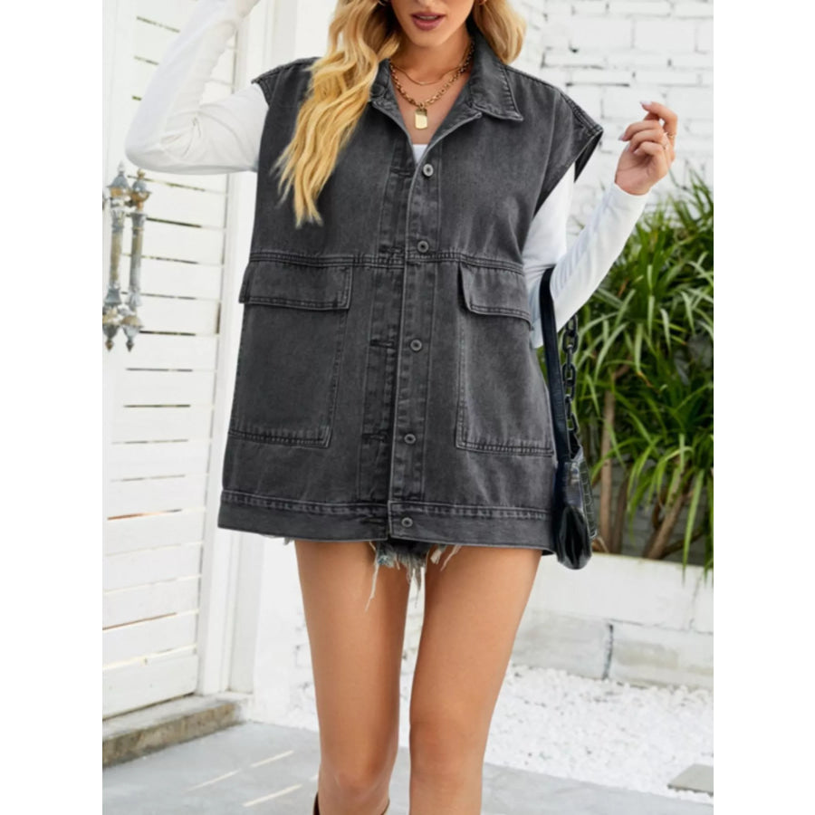 Sleeveless Button-Down Denim Jacket Apparel and Accessories