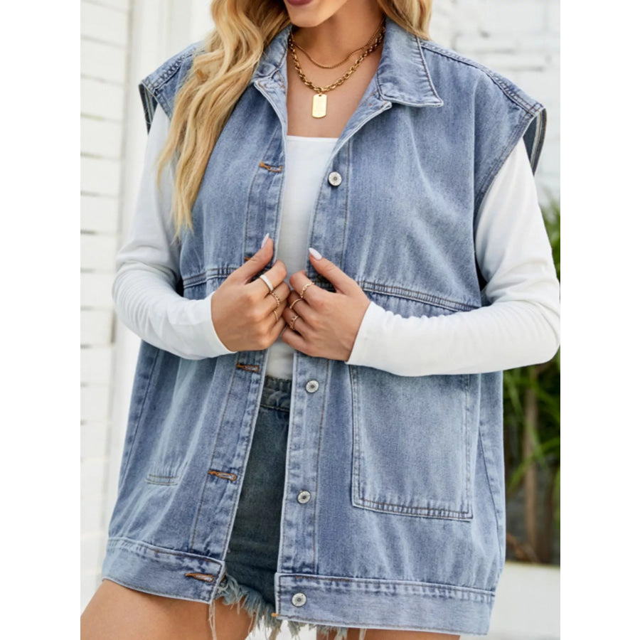 Sleeveless Button-Down Denim Jacket Apparel and Accessories