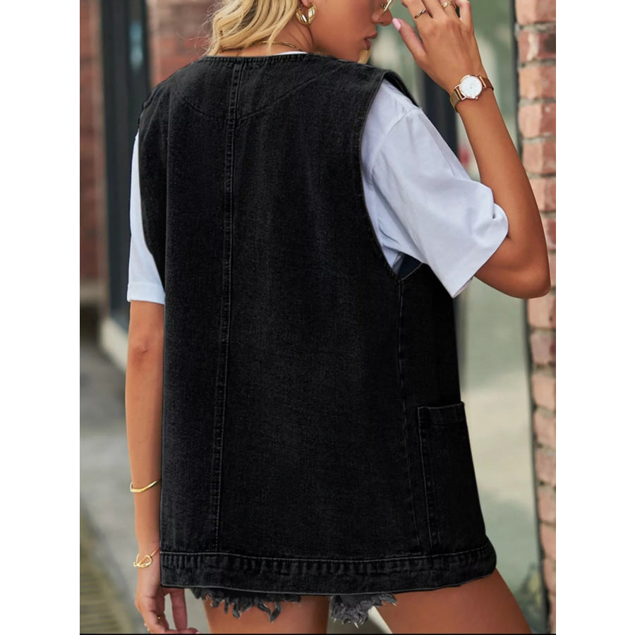Sleeveless Button-Down Denim Jacket Vest Apparel and Accessories