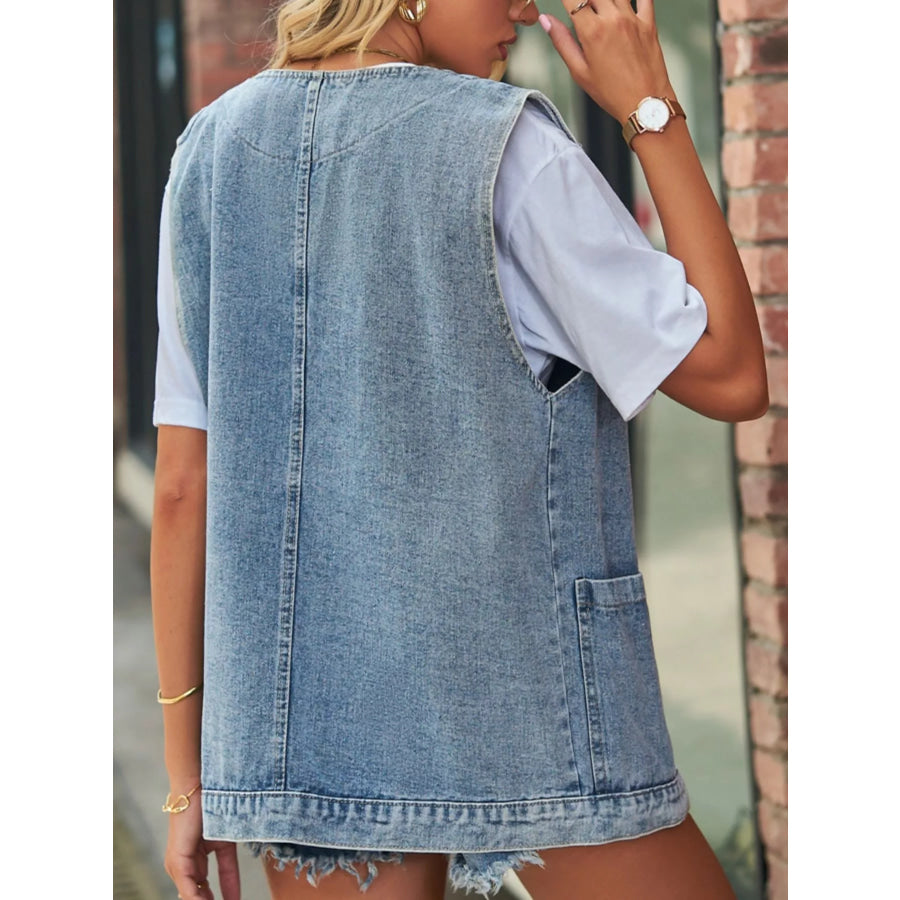 Sleeveless Button-Down Denim Jacket Vest Apparel and Accessories