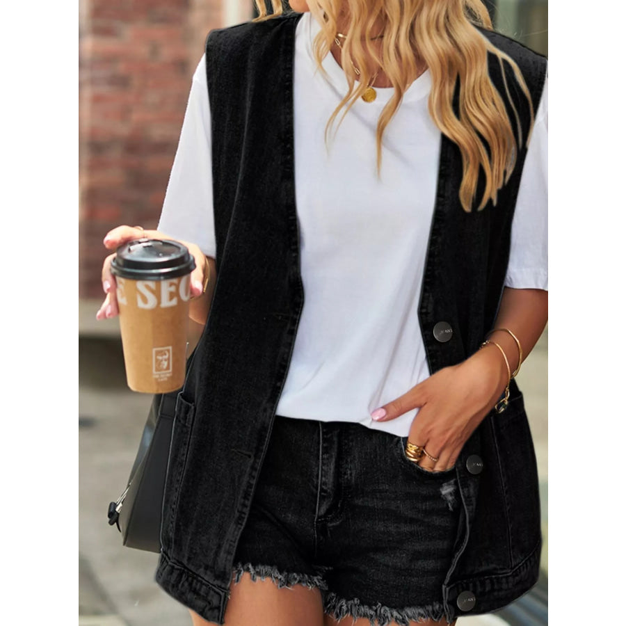 Sleeveless Button-Down Denim Jacket Vest Apparel and Accessories
