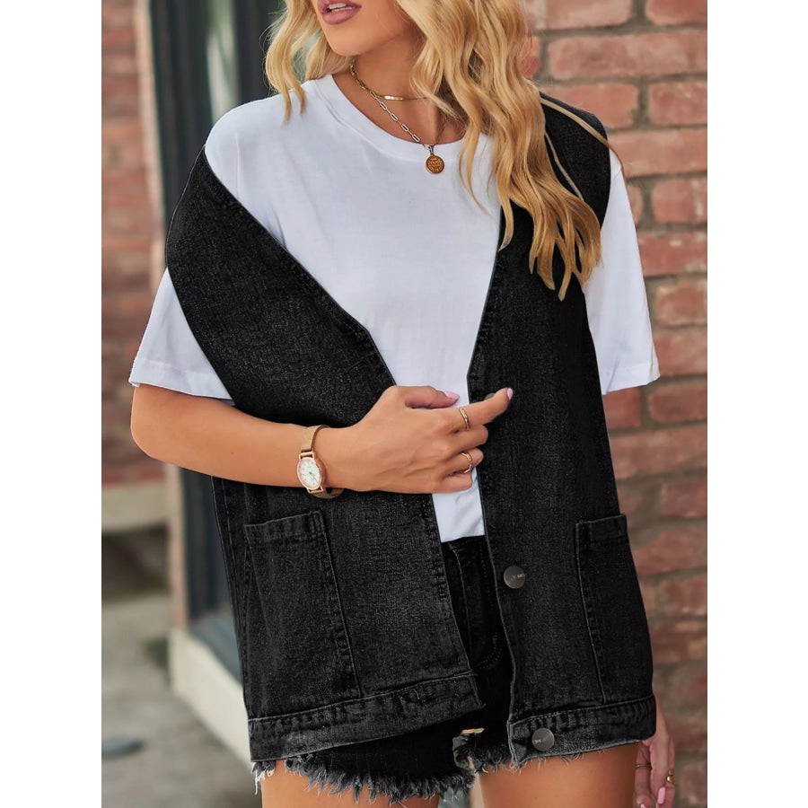 Sleeveless Button-Down Denim Jacket Vest Apparel and Accessories