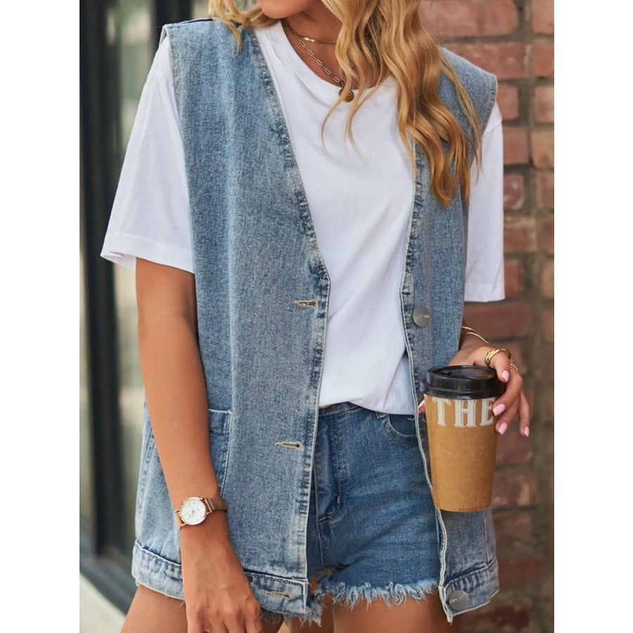 Sleeveless Button-Down Denim Jacket Vest Apparel and Accessories