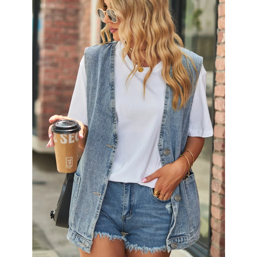 Sleeveless Button-Down Denim Jacket Vest Apparel and Accessories