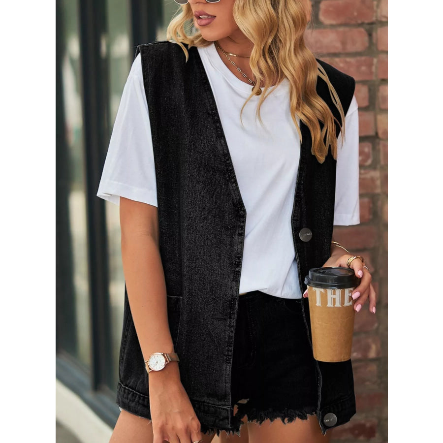 Sleeveless Button-Down Denim Jacket Vest Apparel and Accessories