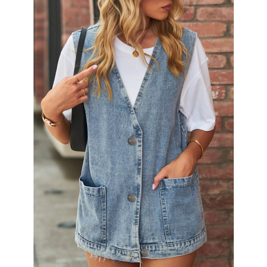 Sleeveless Button-Down Denim Jacket Vest Apparel and Accessories