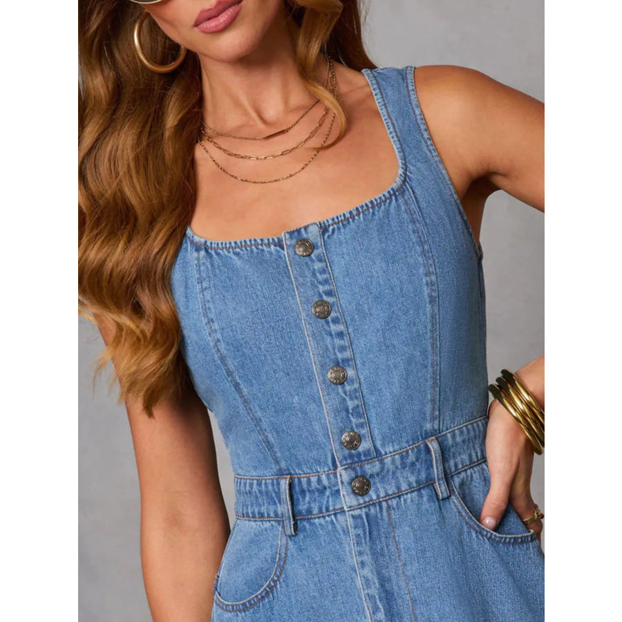 Sleeveless Button-Down Denim Midi Dress Apparel and Accessories